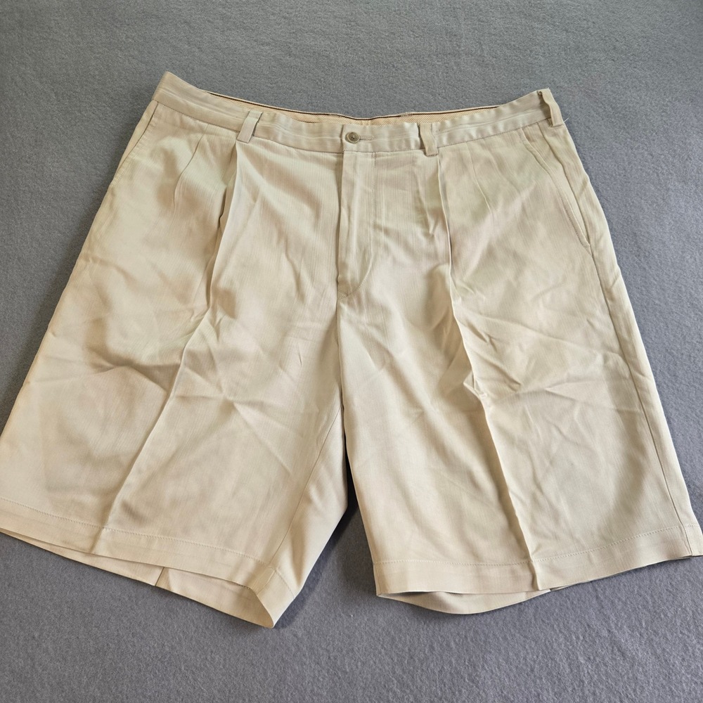 Tommy Bahama Pleated‎ Shorts Mens 36 Beige Silk Bamboo Blend Herringbone Luxury